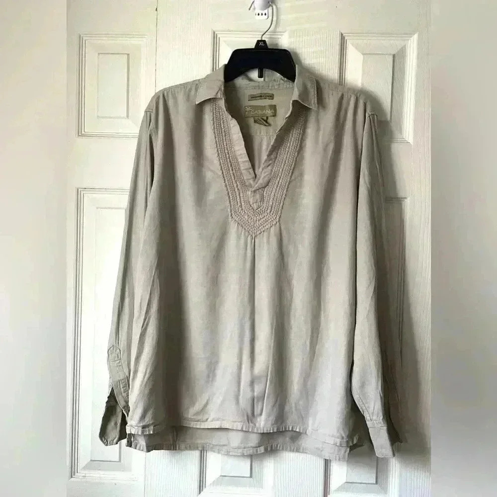 Cabana by CDI Womens Linen Blend Long Sleeve Pullover Top Size Large